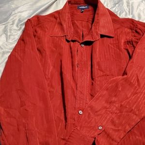 Men's large, red, long sleeved dress shirt.